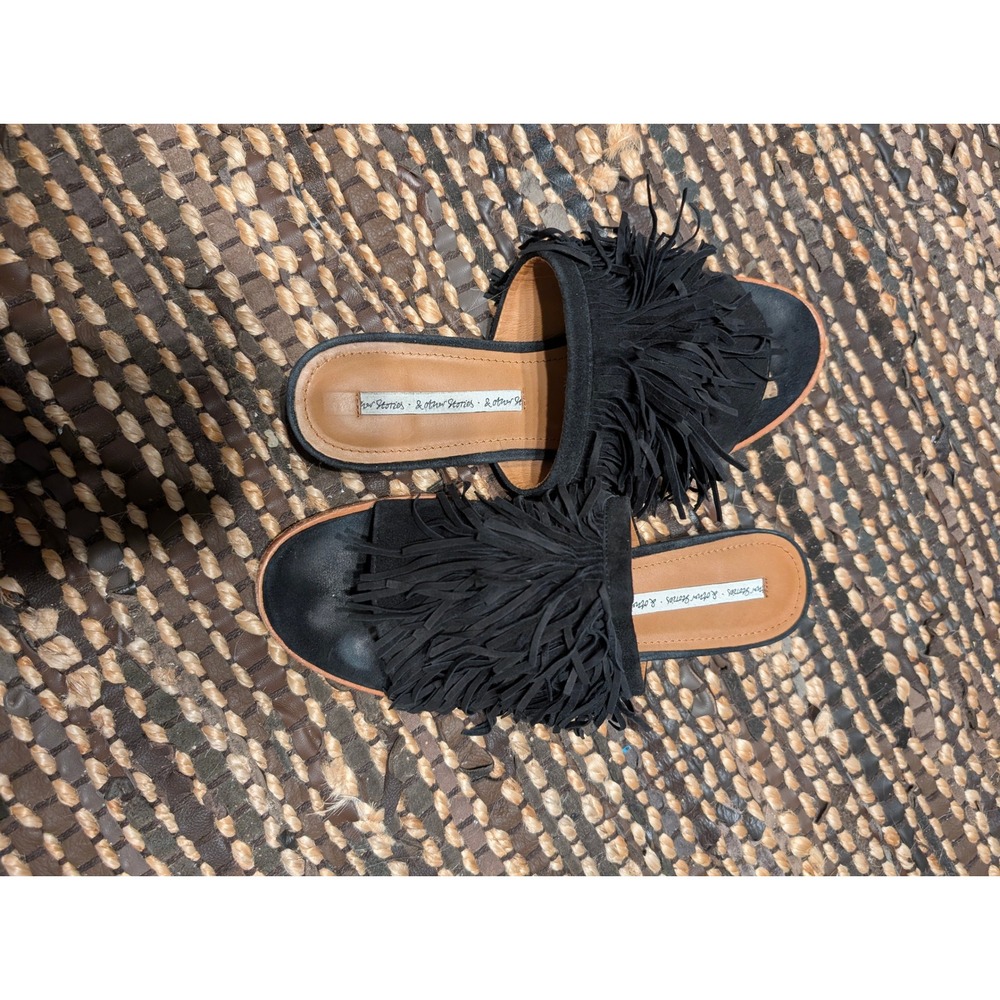 & Other Stories Black Suede Fringe Slide Sandal Flat Mules Boho Open Toe size 38 - Picture 4 of 5